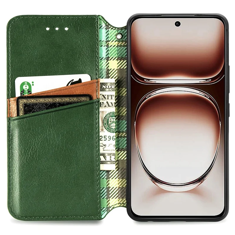 For Oppo A3x 4G / 5G Case Rhombus Imprint PU Leather Wallet Phone Cover - Green