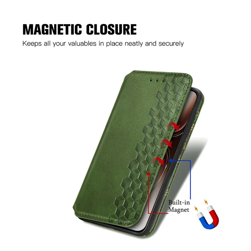 For Oppo A3x 4G / 5G Case Rhombus Imprint PU Leather Wallet Phone Cover - Green