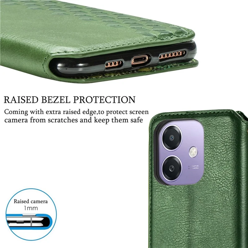 For Oppo A3x 4G / 5G Case Rhombus Imprint PU Leather Wallet Phone Cover - Green