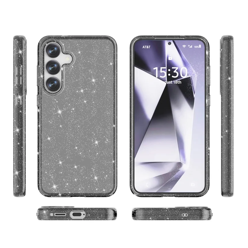 Für Samsung Galaxy S25 Hülle Kratzfest PC+TPU Glänzender Glitzer Handyhülle - Schwarz