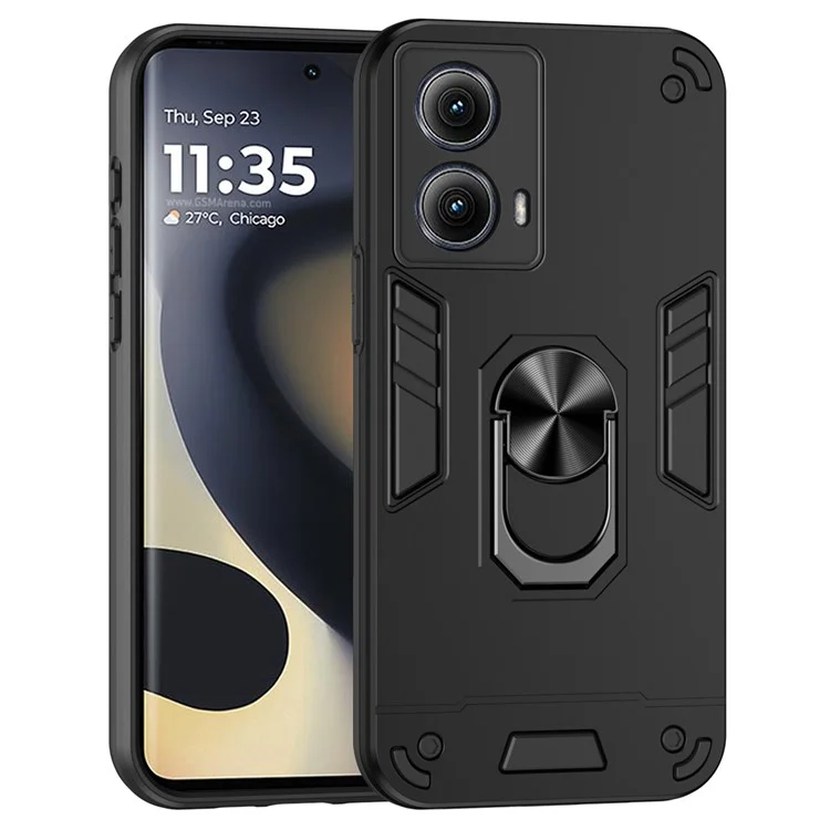 Gehäuse für Motorola Edge (2024) 5G PC+TPU Drop Defend Handyhülle mit Ringständer - Schwarz