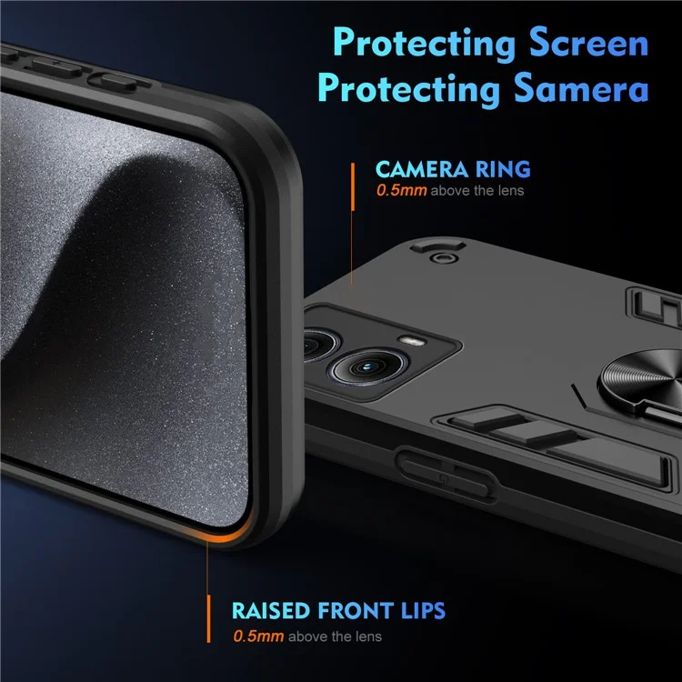 Gehäuse für Motorola Edge (2024) 5G PC+TPU Drop Defend Handyhülle mit Ringständer - Schwarz
