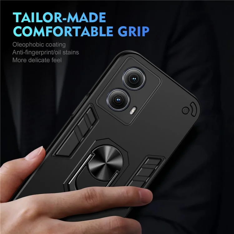 Gehäuse für Motorola Edge (2024) 5G PC+TPU Drop Defend Handyhülle mit Ringständer - Schwarz