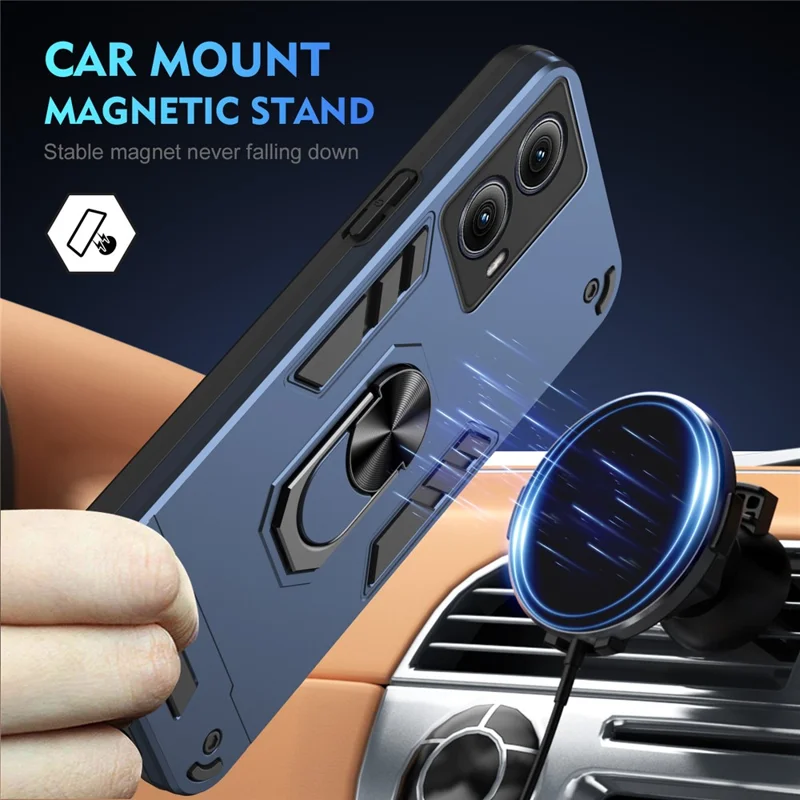 For Motorola Edge (2024) 5G Case PC+TPU Drop Defend Phone Cover with Ring Kickstand - Blue