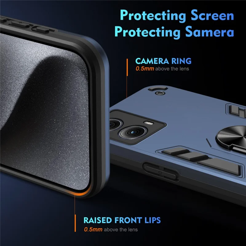 For Motorola Edge (2024) 5G Case PC+TPU Drop Defend Phone Cover with Ring Kickstand - Blue