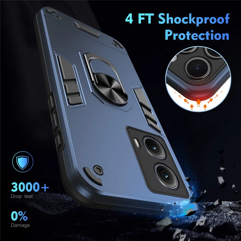 For Motorola Edge (2024) 5G Case PC+TPU Drop Defend Phone Cover with Ring Kickstand - Blue