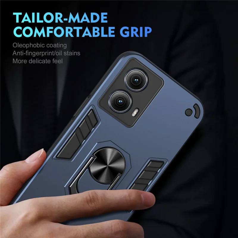 For Motorola Edge (2024) 5G Case PC+TPU Drop Defend Phone Cover with Ring Kickstand - Blue