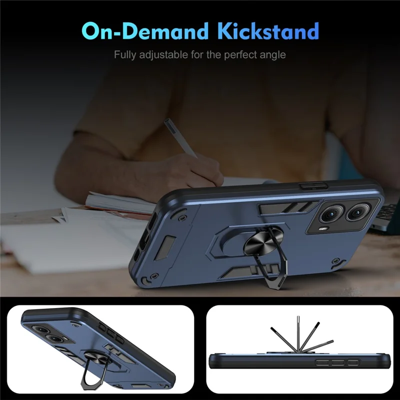 For Motorola Edge (2024) 5G Case PC+TPU Drop Defend Phone Cover with Ring Kickstand - Blue