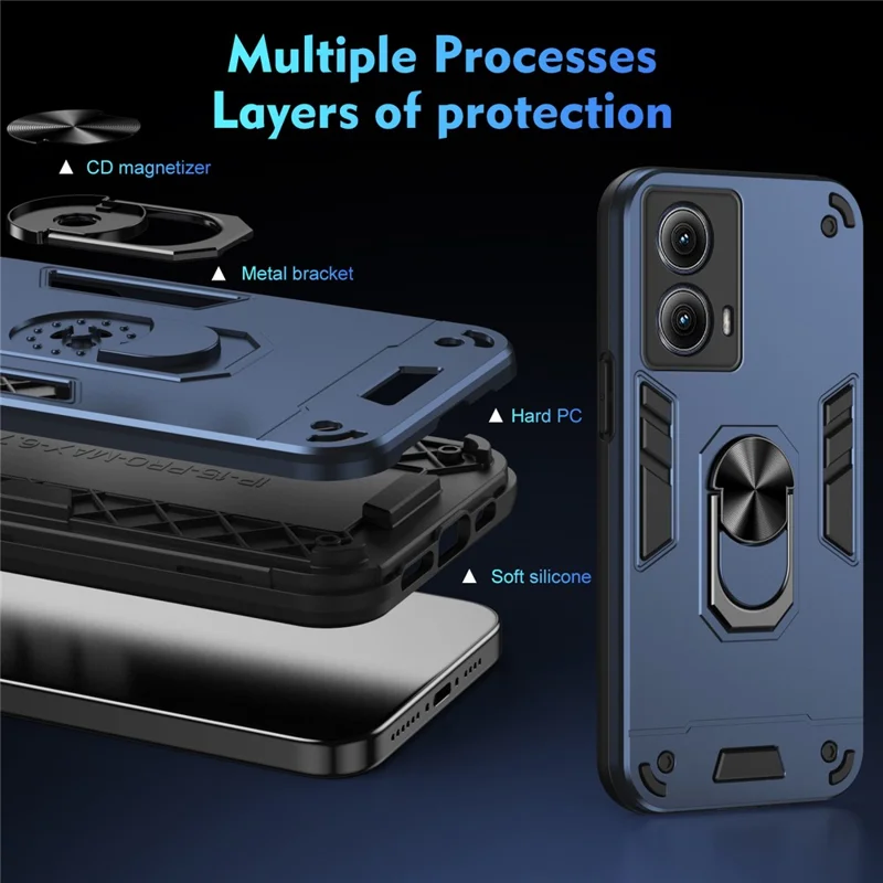 For Motorola Edge (2024) 5G Case PC+TPU Drop Defend Phone Cover with Ring Kickstand - Blue