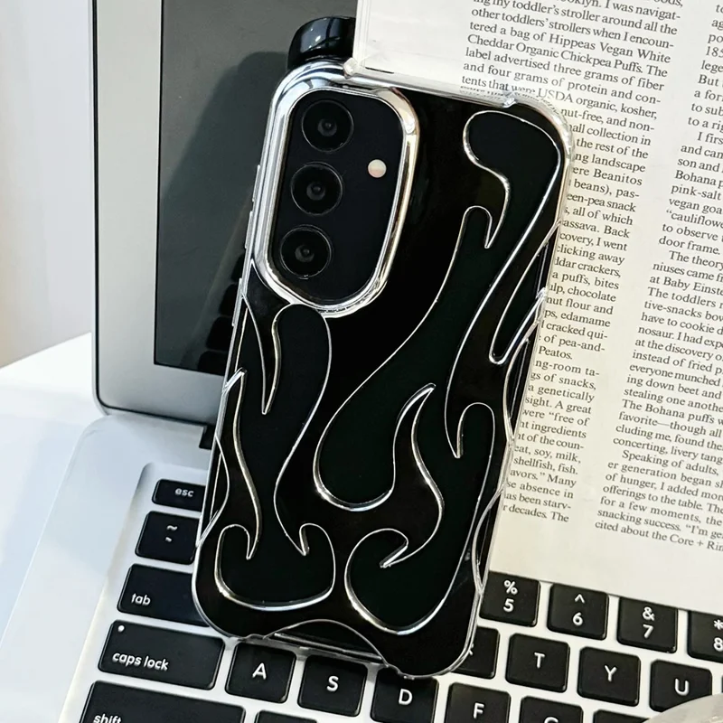For Samsung Galaxy A15 4G / 5G Case Hollow Flame Design Electroplated TPU Phone Cover - Black