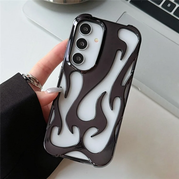 For Samsung Galaxy S24 Case Hollow Flame Design Electroplated TPU Phone Cover - Black