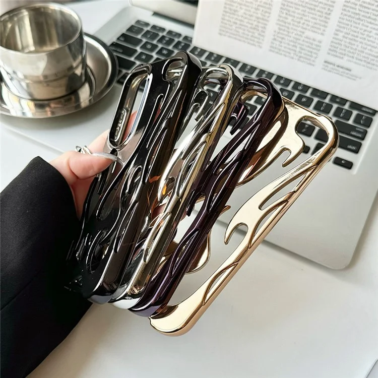 For Samsung Galaxy S24 Case Hollow Flame Design Electroplated TPU Phone Cover - Black