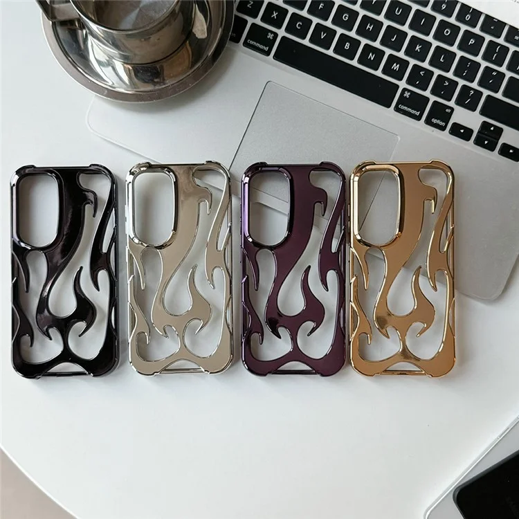For Samsung Galaxy S24 Case Hollow Flame Design Electroplated TPU Phone Cover - Black