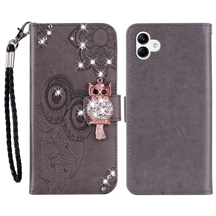 For Samsung Galaxy A06 Wallet Case Owl Flower Imprinted Rhinestone Leather Cover - Grey

Für Samsung Galaxy A06 Brieftasche Hülle Eule Blume Eingeprägt Strass Leder Abdeckung - Grau