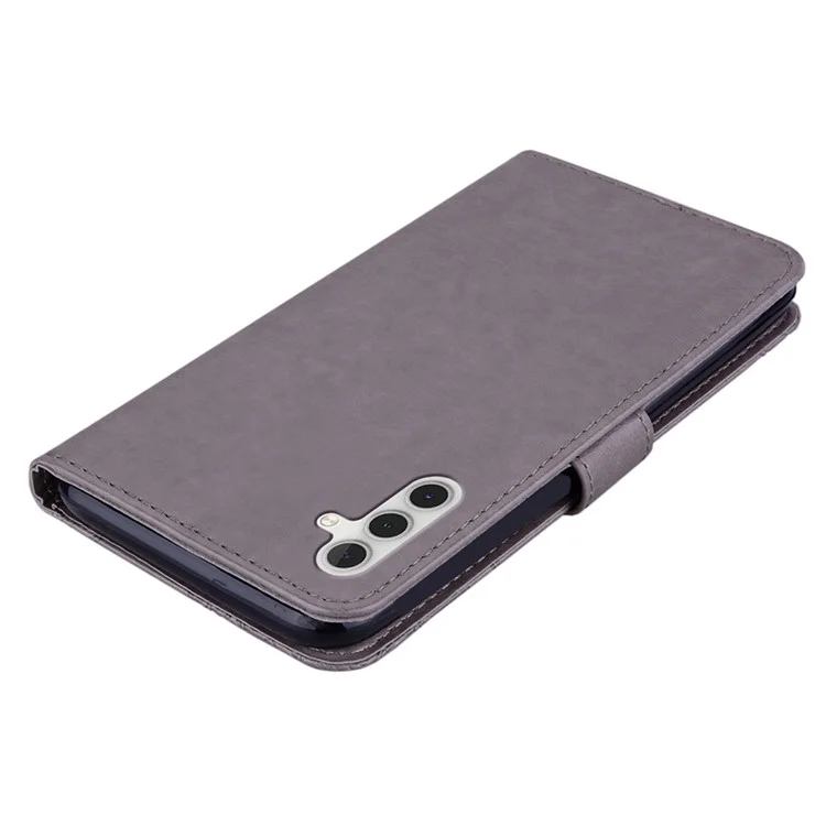 For Samsung Galaxy A16 5G  /  4G Wallet Case Owl Flower Imprinted Rhinestone Leather Cover - Grey