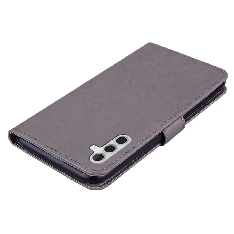 For Samsung Galaxy S24 FE Wallet Case Owl Flower Imprinted Rhinestone Leather Cover - Grey