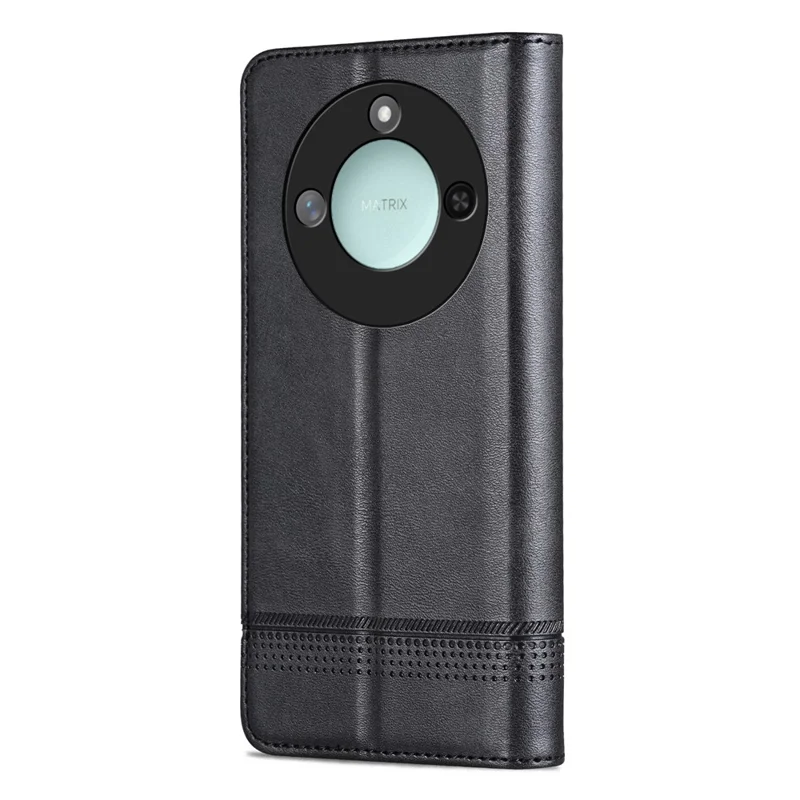 Capa AZNS For Honor X60 5G Textura de couro bovino PU Carteira Capa de telefone - Preto