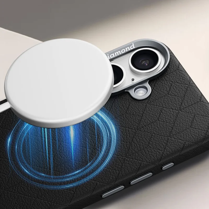 For iPhone 16 Case Compatible with MagSafe Metal Lens Frame Y Pattern PC+PU Phone Cover - Green