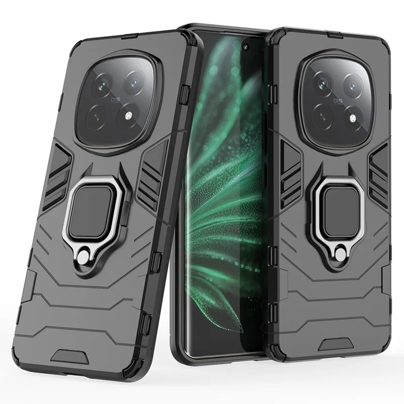 For Realme P2 Pro 5G Case PC+TPU Protective Phone Cover with Ring Kickstand - Black