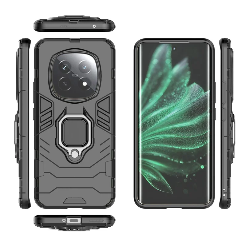 For Realme P2 Pro 5G Case PC+TPU Protective Phone Cover with Ring Kickstand - Black