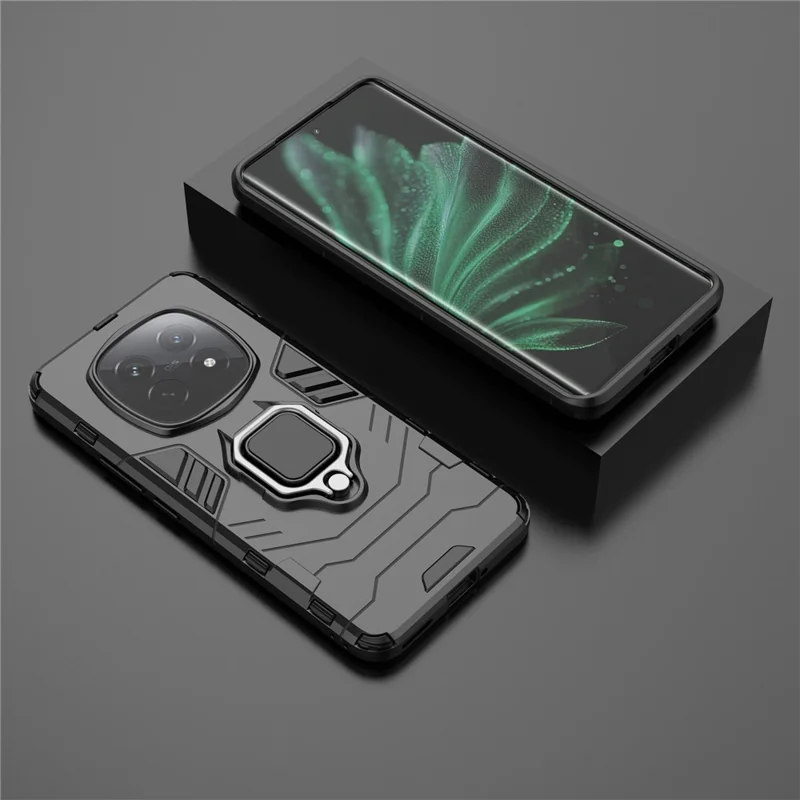 For Realme P2 Pro 5G Case PC+TPU Protective Phone Cover with Ring Kickstand - Black