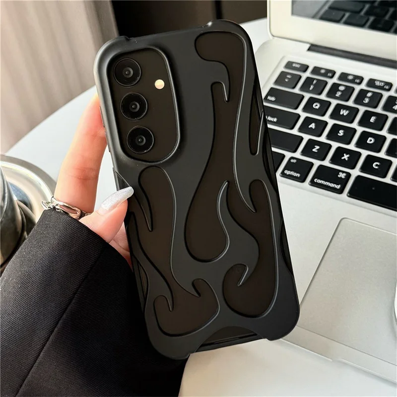 For Samsung Galaxy A55 5G Case Hollow Flame Design Matte TPU Phone Cover - Black