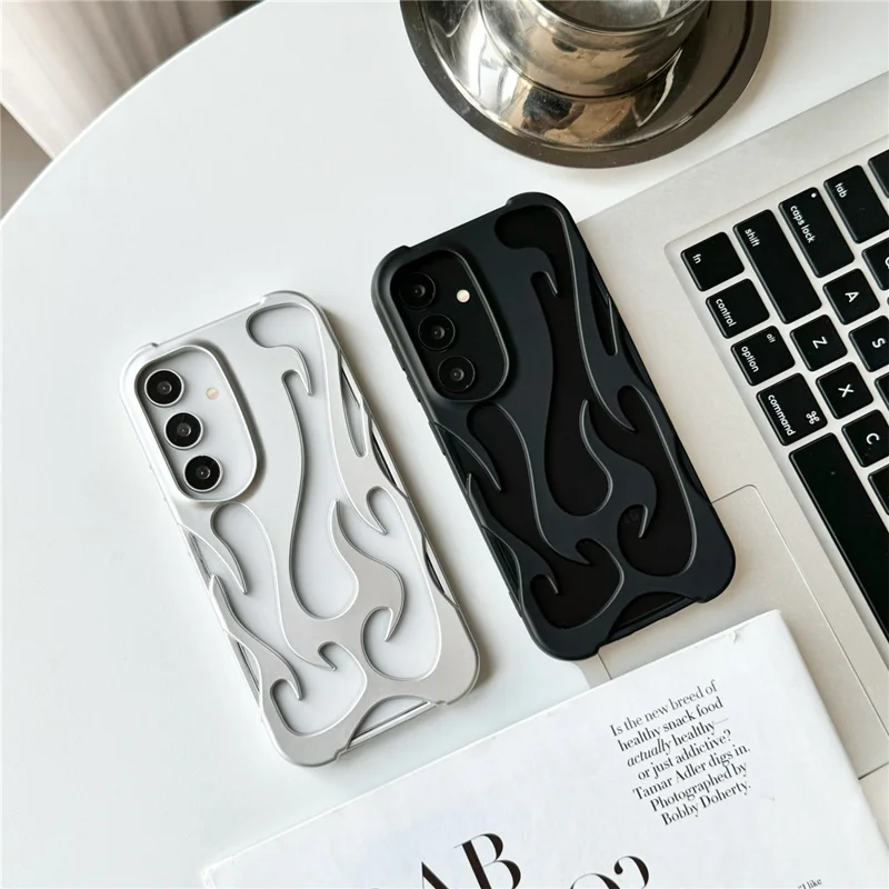 For Samsung Galaxy A15 4G / 5G Case Hollow Flame Design Matte TPU Phone Cover - Silver