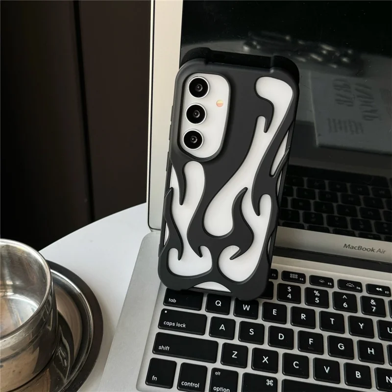 For Samsung Galaxy A15 4G / 5G Case Hollow Flame Design Matte TPU Phone Cover - Black