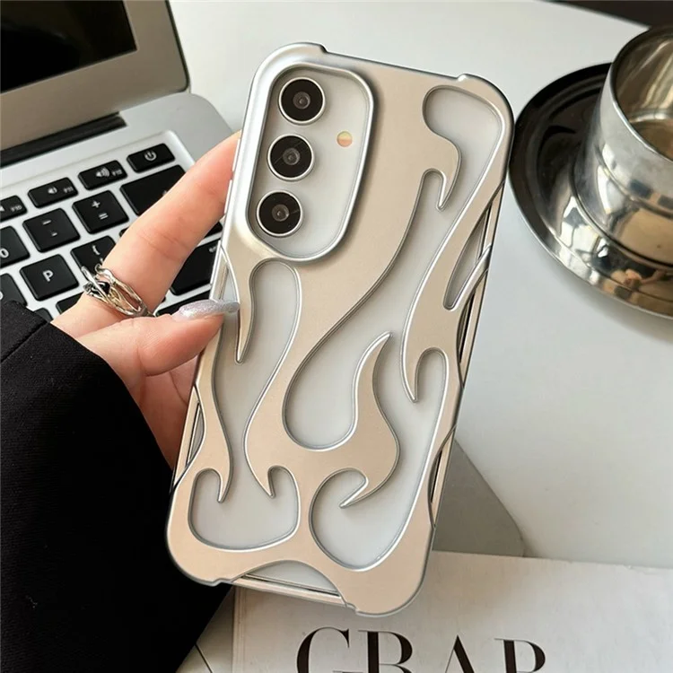 For Samsung Galaxy S24 Case Hollow Flame Design Matte TPU Phone Cover - Silver