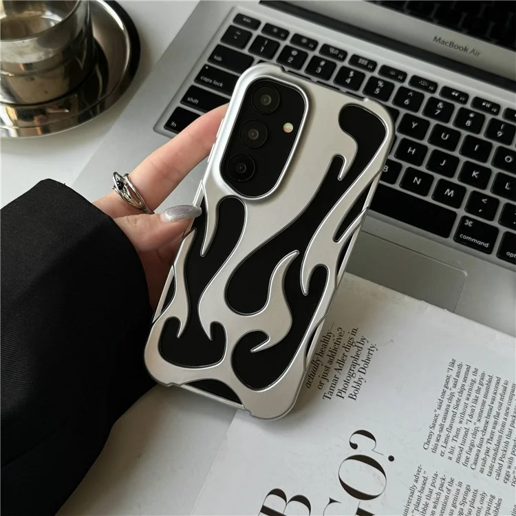 For Samsung Galaxy S24 Case Hollow Flame Design Matte TPU Phone Cover - Silver