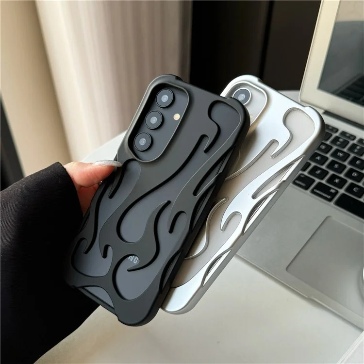 For Samsung Galaxy S24 Case Hollow Flame Design Matte TPU Phone Cover - Silver