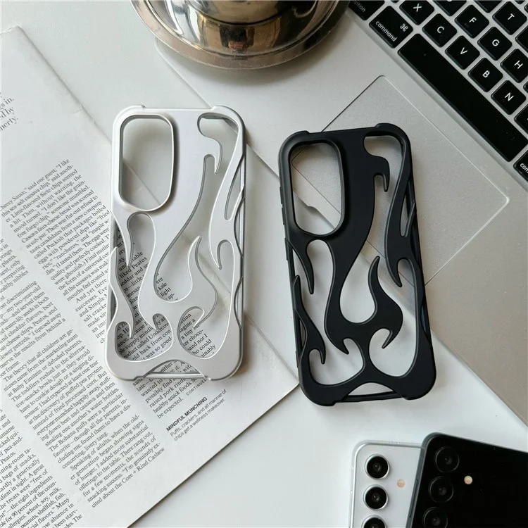 For Samsung Galaxy S24 Case Hollow Flame Design Matte TPU Phone Cover - Silver