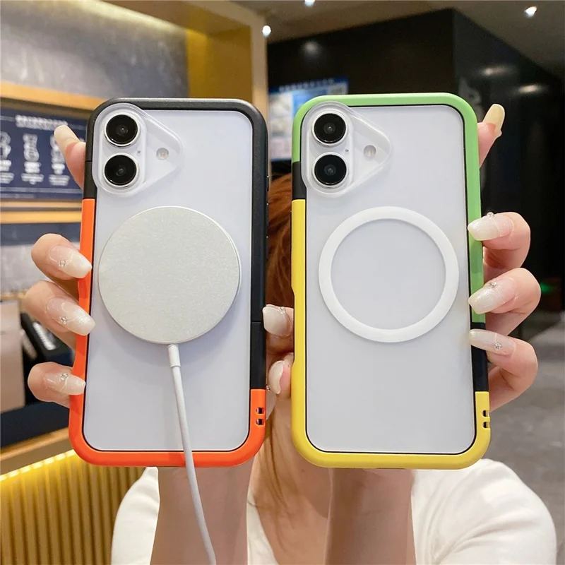 For iPhone 16 Plus Case Compatible with MagSafe Detachable 2-in-1 TPU+PC Clear Phone Cover - Orange  /  Black