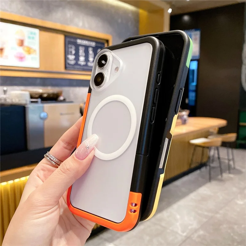 For iPhone 16 Plus Case Compatible with MagSafe Detachable 2-in-1 TPU+PC Clear Phone Cover - Orange  /  Black