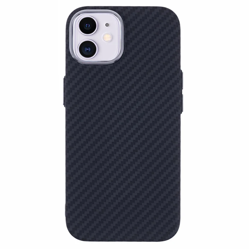 For iPhone 11 Case Compatible with MagSafe Carbon Fiber Texture Water-Transfer PC Phone Cover - Black