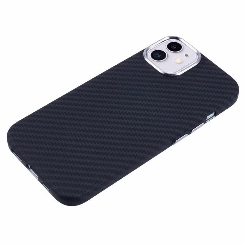 For iPhone 11 Case Compatible with MagSafe Carbon Fiber Texture Water-Transfer PC Phone Cover - Black