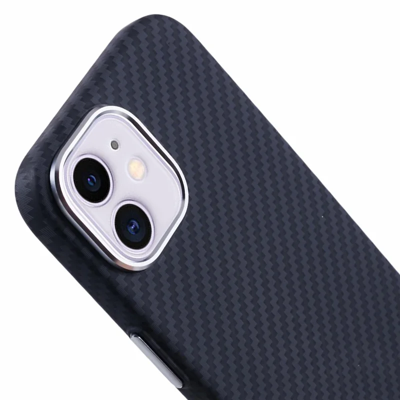 For iPhone 11 Case Compatible with MagSafe Carbon Fiber Texture Water-Transfer PC Phone Cover - Black
