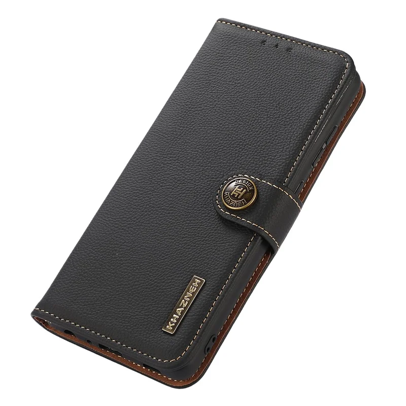 KHAZNEH For Xiaomi Redmi Note 14 Pro 4G Case Genuine Cow Leather RFID Blocking Wallet Phone Cover - Black