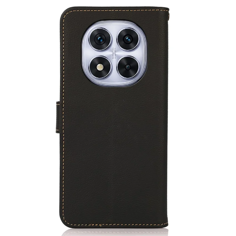 KHAZNEH For Xiaomi Redmi Note 14 Pro 4G Case Genuine Cow Leather RFID Blocking Wallet Phone Cover - Black