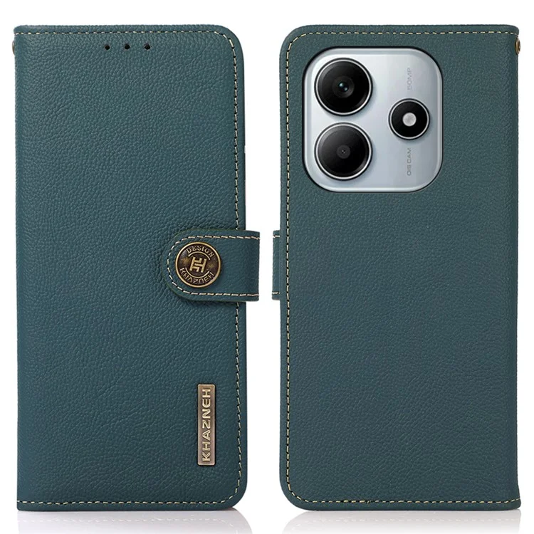 KHAZNEH Genuine Cow Leather Wallet Phone Cover für Xiaomi Redmi Note 14 4G - Grün