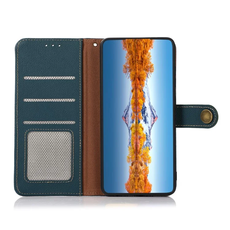 KHAZNEH Genuine Cow Leather Wallet Phone Cover für Xiaomi Redmi Note 14 4G - Grün