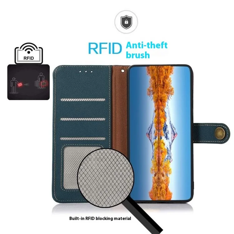 KHAZNEH Genuine Cow Leather Wallet Phone Cover für Xiaomi Redmi Note 14 4G - Grün