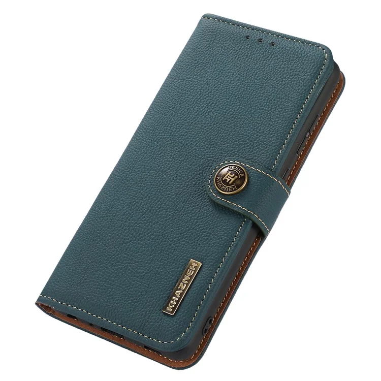 KHAZNEH Genuine Cow Leather Wallet Phone Cover für Xiaomi Redmi Note 14 4G - Grün