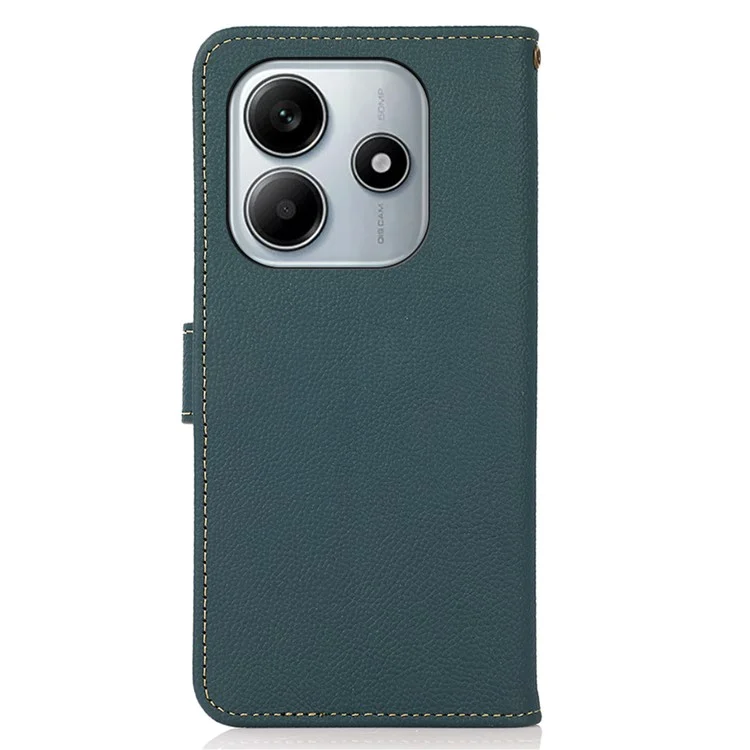 KHAZNEH Genuine Cow Leather Wallet Phone Cover für Xiaomi Redmi Note 14 4G - Grün