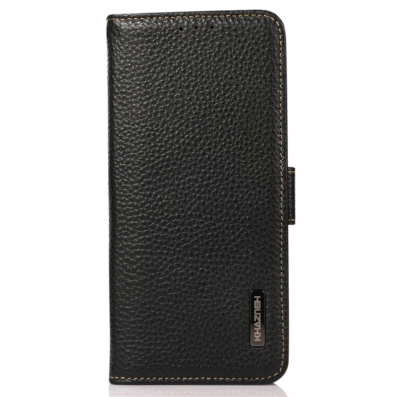 KHAZNEH For Xiaomi Redmi Note 14 4G (163.25mm) Phone Case Genuine Cow Leather Cover RFID Blocking - Black