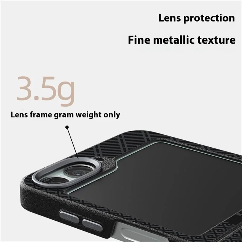 ABEEL Capa para Samsung Galaxy Z Flip5 5G Caso PC + Liga de Alumínio + Couro PU Capa de Telefone Compatível com MagSafe - Textura 3