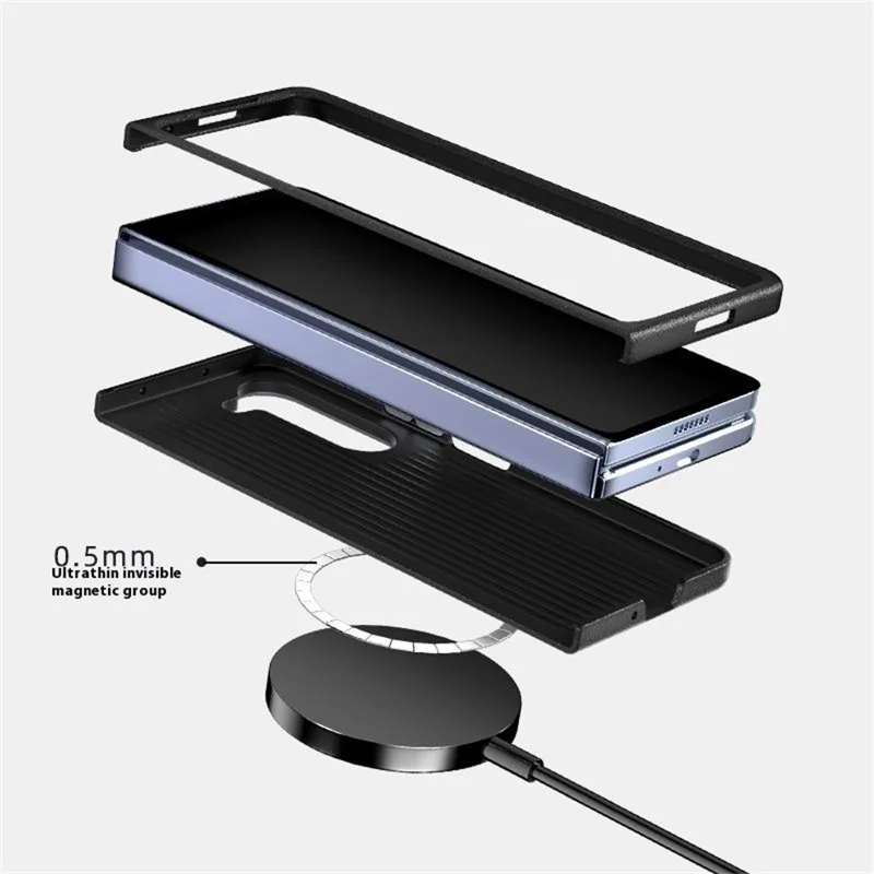 ABEEL For Samsung Galaxy Z Fold5 5G Magnetic Case PC + Aluminum Alloy + PU Leather Slim Phone Back Cover - Texture 2