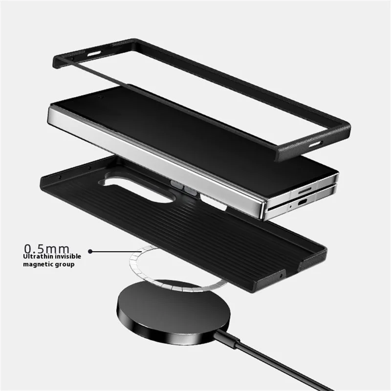 ABEEL For Samsung Galaxy Z Fold6 5G Case PC + Aluminum Alloy + PU Leather Phone Cover Compatible with MagSafe - Texture 3