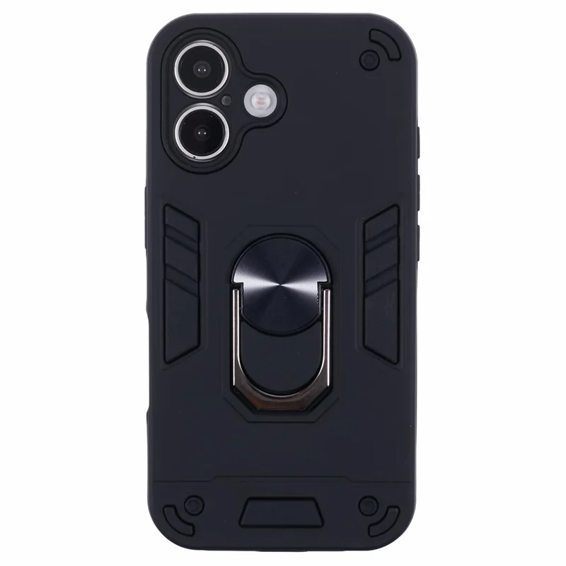 For iPhone 16 Case PC+TPU Drop Defend Phone Cover with Ring Kickstand - Black