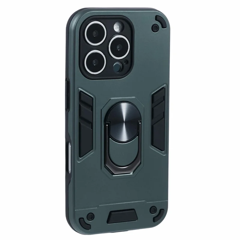 Voor iPhone 16 Pro-hoesje PC+TPU valbescherming met ringstandaard - Groen